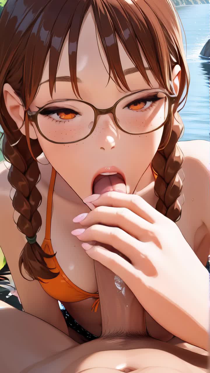 AI Porn Video of an Anime Girl with Brown Hair Performing a Blowjob