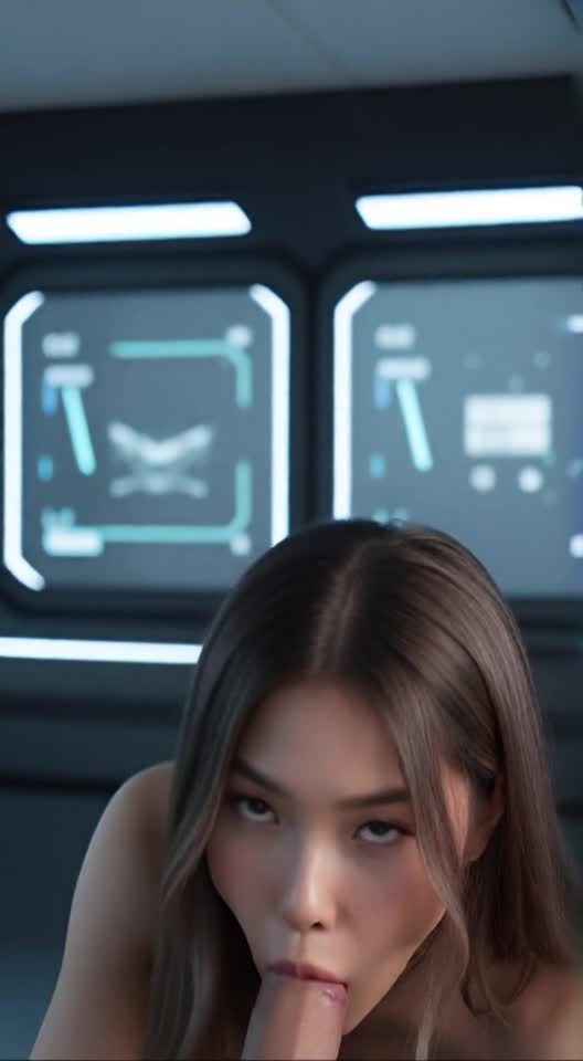 AI Porn Video of a Brunette Model Giving a Blowjob in Dim Lighting