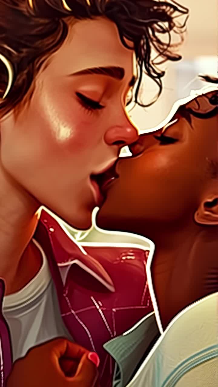 AI Porn Video of a Couple Making Out in an Intimate Bedroom Setting with a Warm Beige Glow